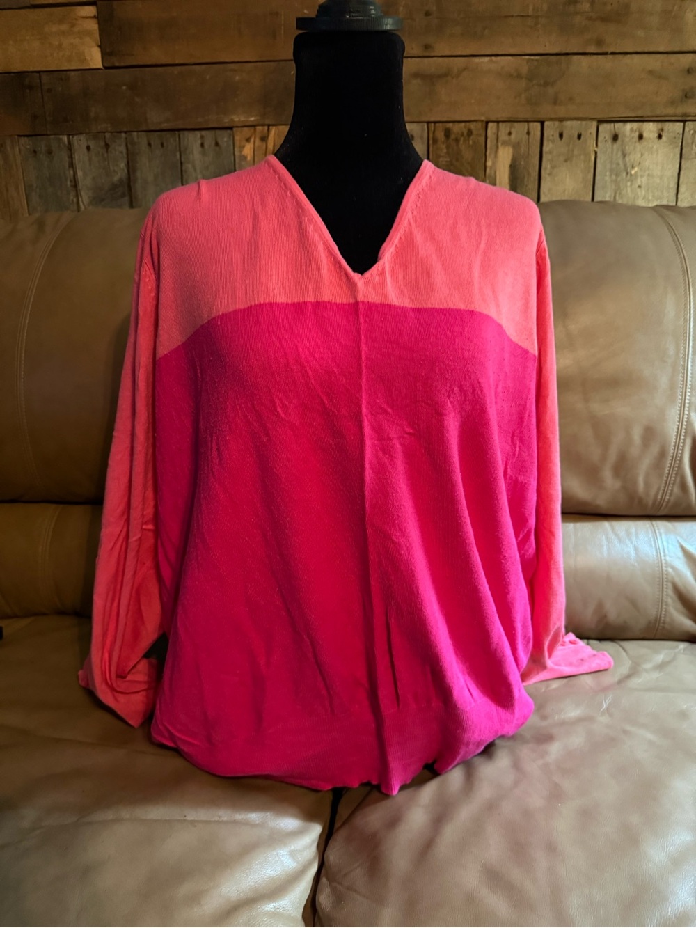 Lane Bryant Two-Tone Pink V-Neck Pullover